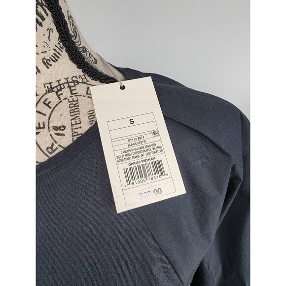 A New Day 100% Cotton Keyhole‎ Blouse Black Small - Picture 2 of 6